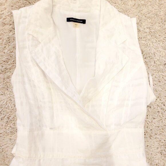 Tommy Hilfiger White Pleated Striped-Gauze Midi Tie-Belt Shirtdress - Picture 4 of 13